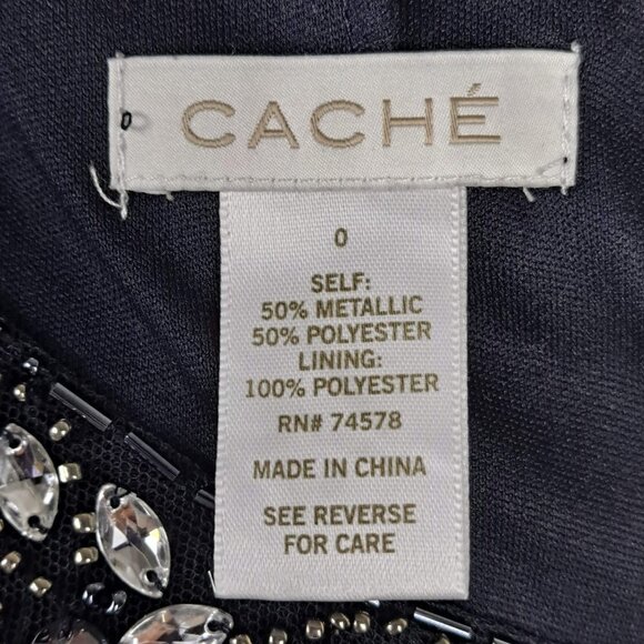 Cache Size 0 Black Metallic Halter Dress Sleeveless Embellished Neckline EUC - Picture 10 of 15